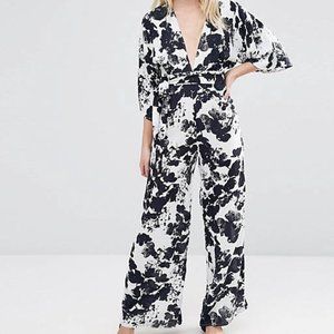 ASOS PETITE Floral Print Romper (4, black/white)